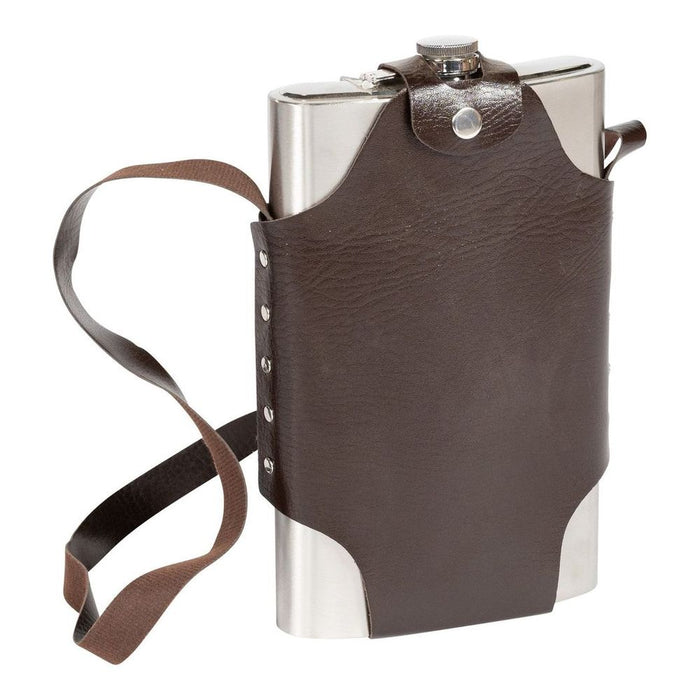 Jumbo Metal Hip Flask with Leather Strap - 1.5L Capacity