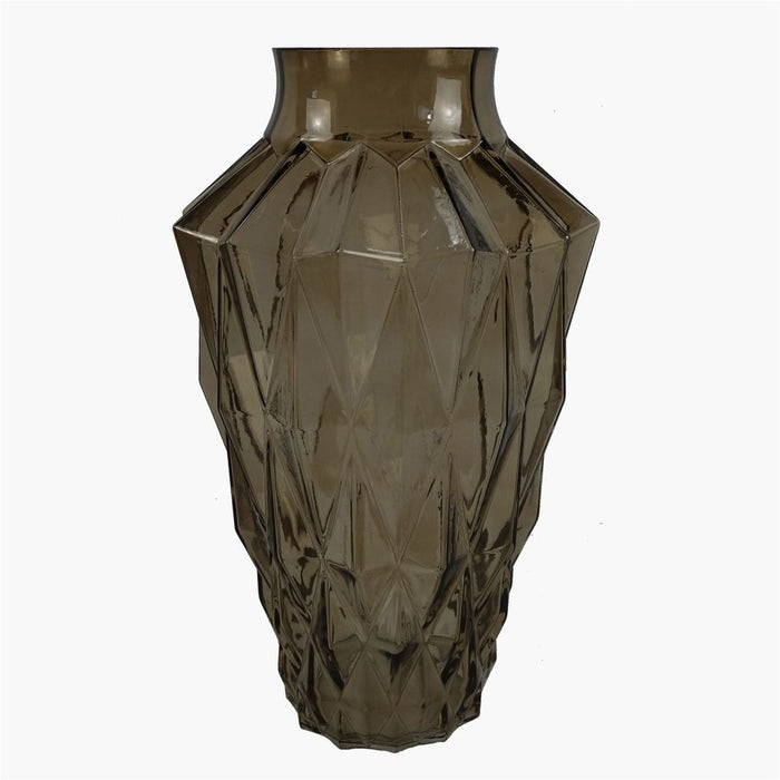 Premium Geometric Glass Vase - 30cm - Brown, Contemporary Design - High Quality Craftsmanship - Ideal for Real and Artificial Flowers