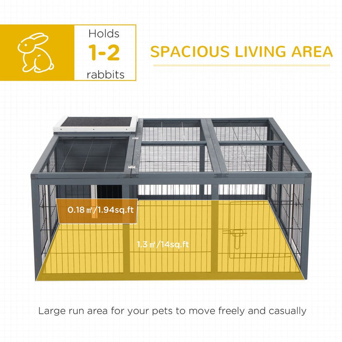 PawHut Rabbit Hutch Outdoor, Guinea Pig House, Bunny Run Cage with Openable Top for 2 Rabbits, 123 x 120 x 52cm, Grey