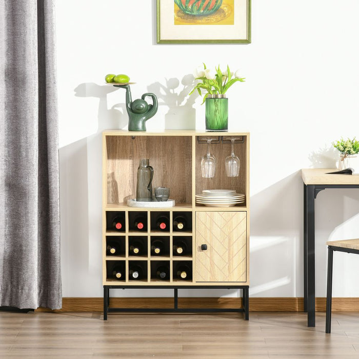 Wine Cabinet for 12 Bottles, Sideboard  with Glass Holders, Brown Holders