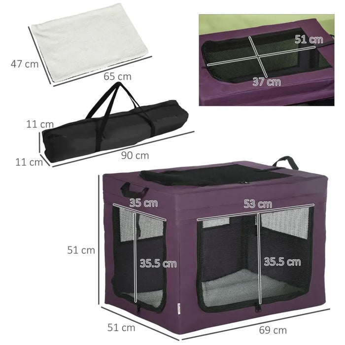 Foldable Pet Carrier Cat Bag - Purple, Cushioned, Portable - Ideal for Miniature & Small Dogs, Travel & Home