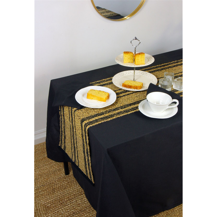 Avon Black Tablecloth - 100% Cotton - 240x140cm - High-Quality