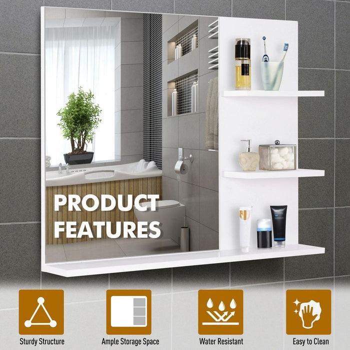 High-Quality Wall Mounted Bathroom Mirror with 3 Storage Shelves, White