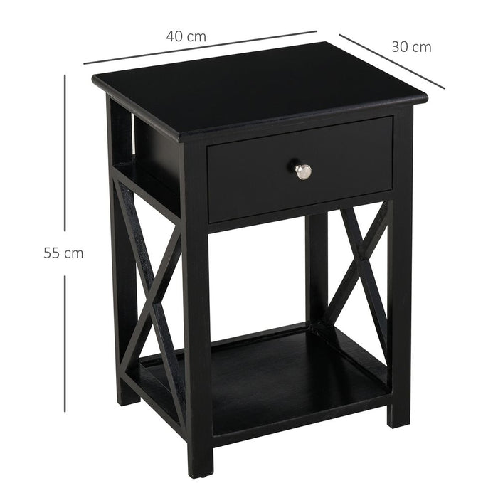 Premium MDF 2-Tier Side Table Black, Drawer included. Enhance your space with this stylish and functional piece.