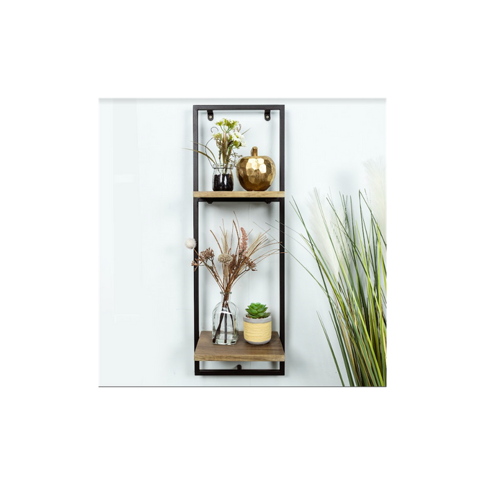 Narrow 2 Tier Dark Oak Floating Wall Shelf - PARGI