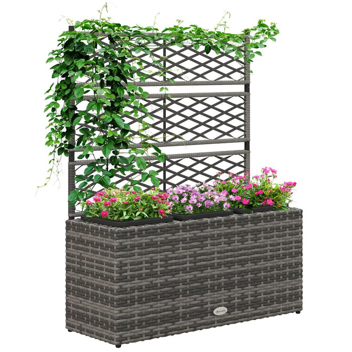 Outsunny Rattan Planter Box w/ Trellis - Flower Raised Bed, 84x30x107cm