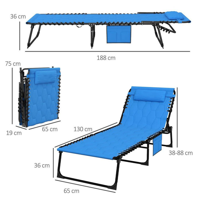 Premium Outsunny Foldable Sun Lounger w/ Reclining Back & Padded Seat - Blue | Top Quality