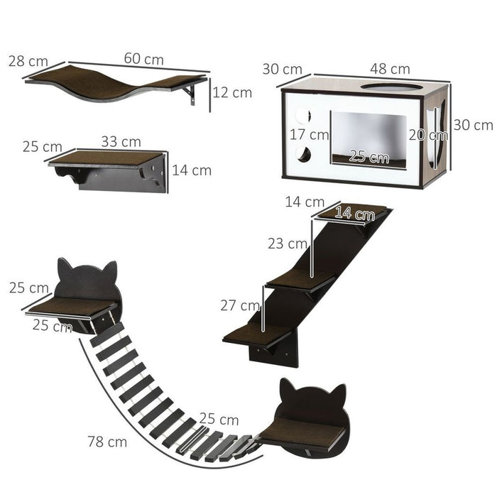 Premium 5-Piece Cat Wall Shelves w/ Curved Platform, Cat House, Bridge, Stairs ? Best Quality!