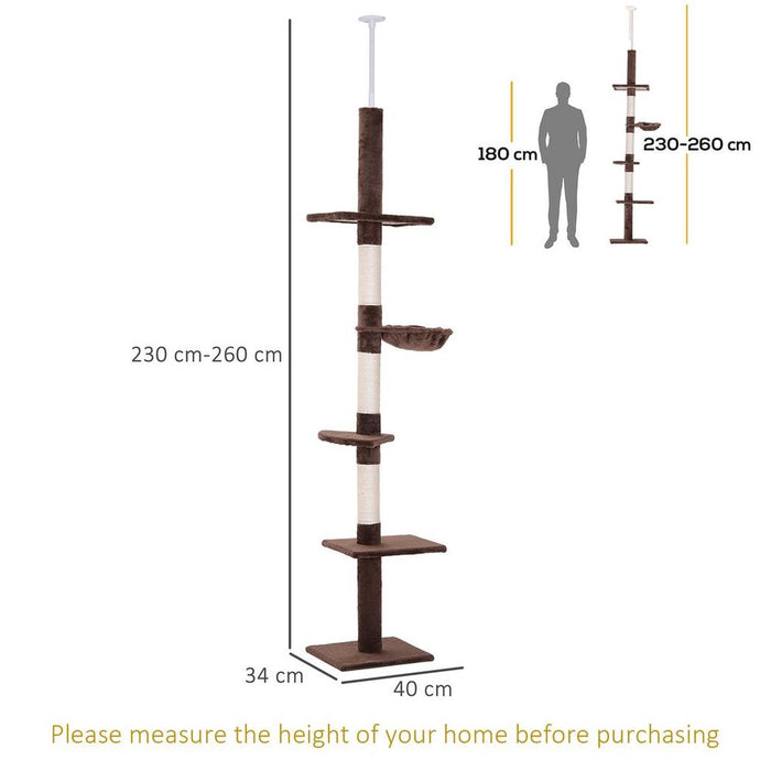 FloortoCeiling Cat Tree 5Tier Kitty Tower Brown for Indoor Cats, HighQuality & Tension Rod Included