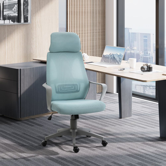 Vinsetto Ergonomic Office Chair, High Back Computer Chair, Mesh Desk Chair with Lumbar Support, Headrest, Wheel, Adjustable Height, Blue