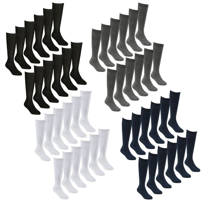 12 PAIRS - Girls Bamboo Knee High School Socks