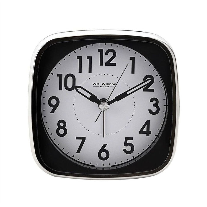 Wm Widdop Square Alarm Clock - Sweep/Light/Snooze - Black