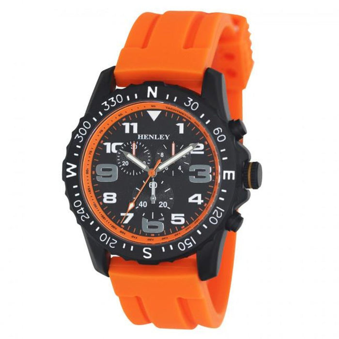 Henley Men's Multi Eye Watch, Black Dial, Orange Sports Strap H02208.8