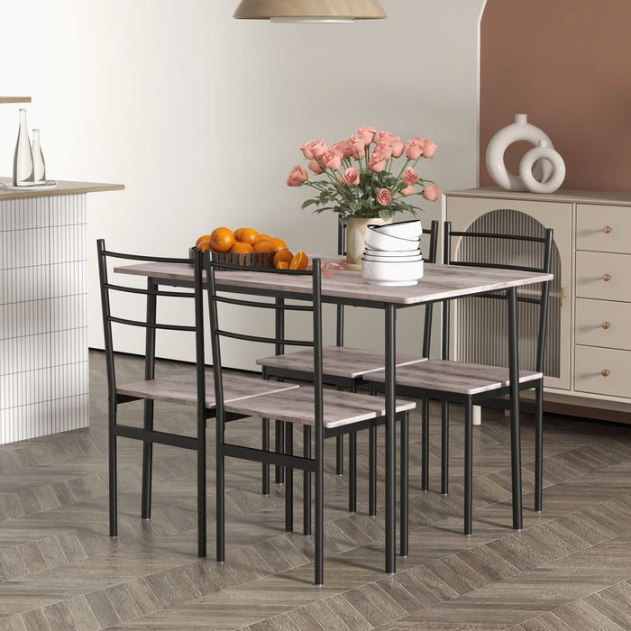 HOMCOM 5 Piece Dining Set, Space Saving Table and 4 Chairs, Industrial Style, Grey Wood-effect, Black Frames