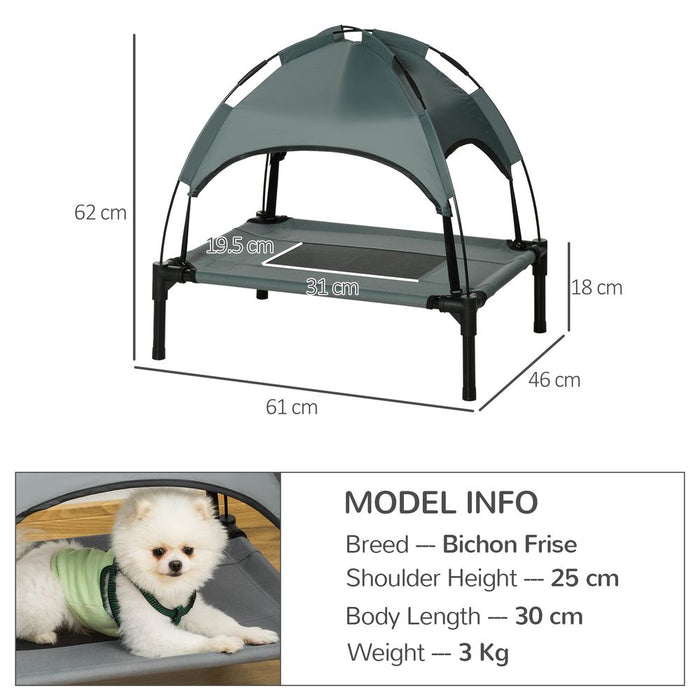 Premium Quality 61cm Raised Dog Bed - Cooling, UV Protection Canopy - Grey - Pawhut - Strong Support, Comfy Rest - All Sizes!