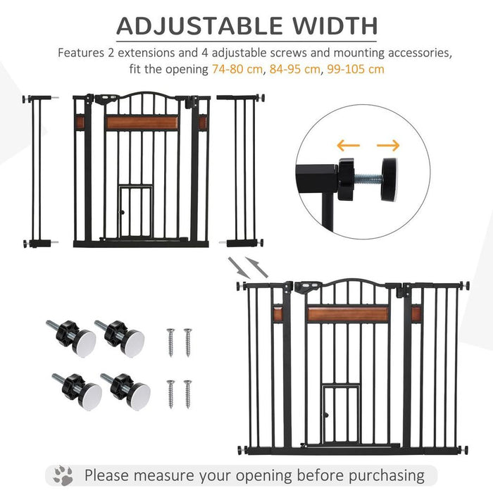 PawHut Dog Gate Pet Safety Gate Cat Door Auto Close Pine Decor