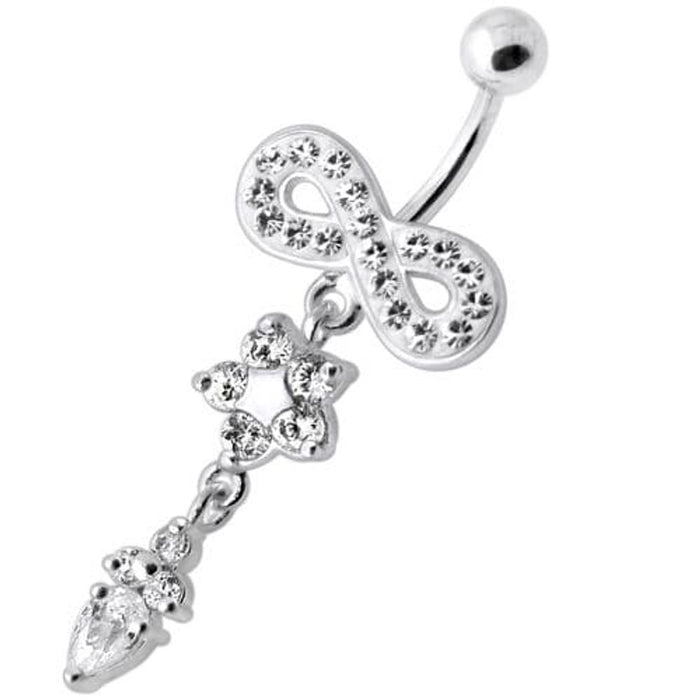 Jeweled Infinity Flower Dangling Navel belly bar