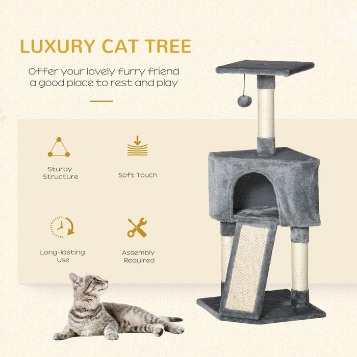 Premium Quality 3-Level Cat Tree with Scratching Post, Perch, Condo, Ladder - Grey