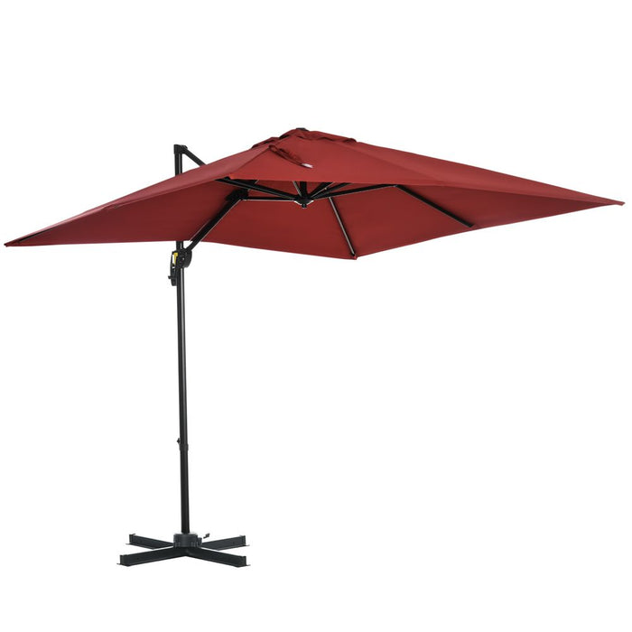 Outsunny Square Cantilever Roma Parasol 360? Rotation, Wine Red. Reliable protection from harmful UV rays. Perfect for all-day relaxation.