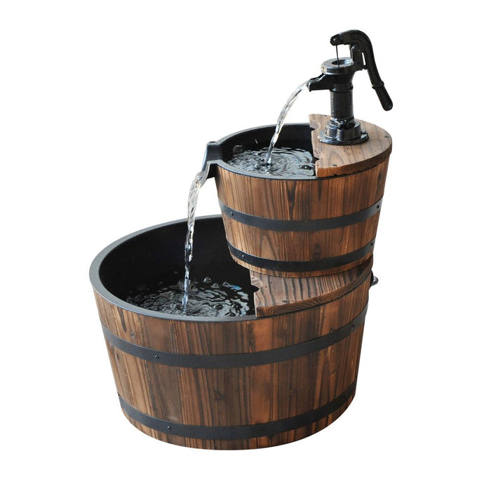 Wooden Water Pump Fountain, 2-Tier, Fir Wood/Steel - Soothing Waterfall Sound - Easy Assembly