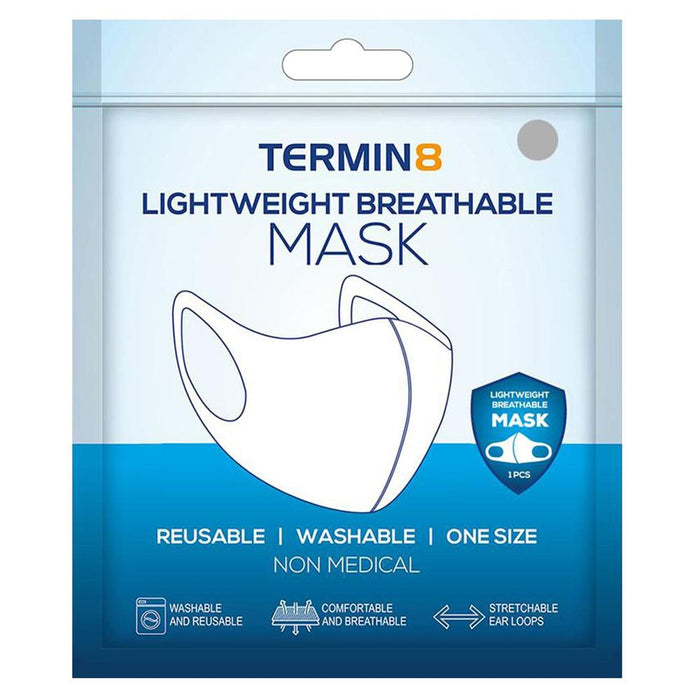 Termin8 Lightweight Breathable Reusable Face Mask - Grey