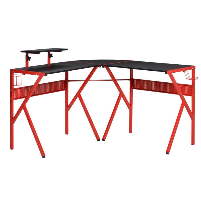 Premium Gaming Desk: L-Shaped PC Workstation, Monitor Stand, 49.25" x 49.25" x 29.5", Red