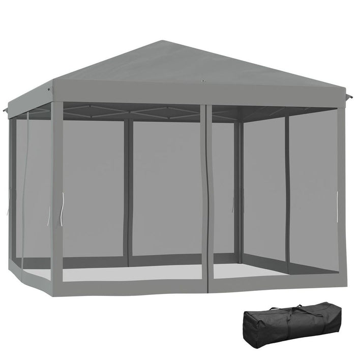 Heavy Duty Pop Up Gazebo w/ Removable Mesh Sidewall Netting - Gray