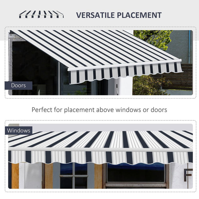 Premium Outsunny Manual Retractable Awning - 4x3m - Blue/White