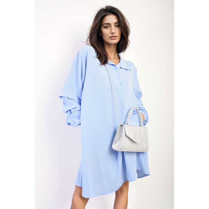 Elegant Susana Ruffle Sleeve Dress - Button Front Blouse with Pockets