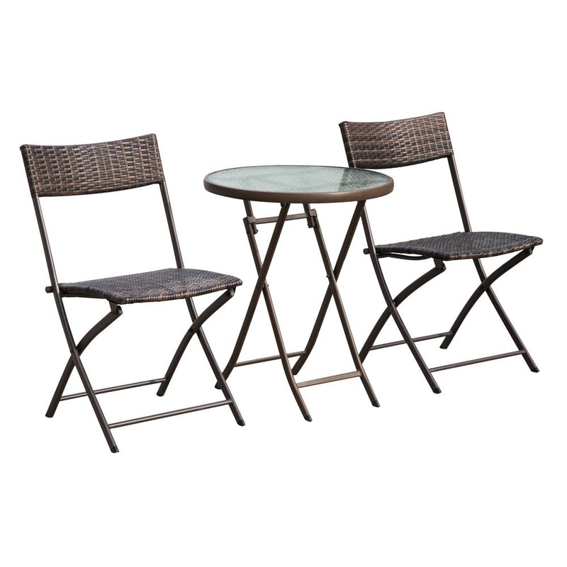 Outsunny 3pc Wicker Rattan Bistro Set - Brown: Foldable, Weather-Resistant, Lightweight