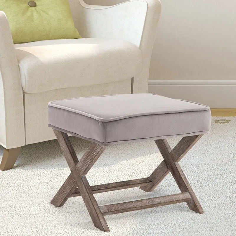 Footstool Padded Seat X Shape Chair Vintage Velvet Cover Shabby Footrest