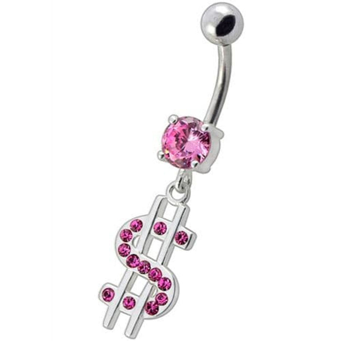 Fancy Jeweled $ Sign Dangling Belly Ring