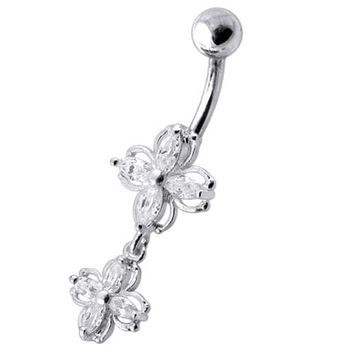 Fancy Silver Dangling  Jeweled SS Banana Navel Ring