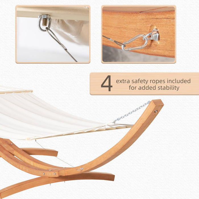 Premium Outdoor Garden Hammock & Wooden Stand - Swing & Relax in Comfort with Sturdy White Bed