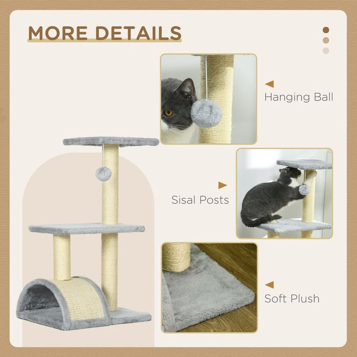 PawHut 72cm Cat Tree Climbing Tower - Light Grey