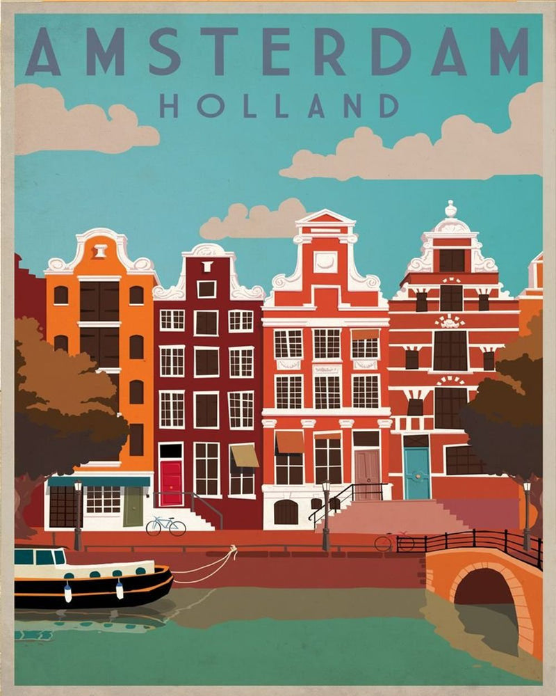 High-Quality Amsterdam Travel Metal Sign - Retro Advertising - Vintage Design - Perfect Wall Decor