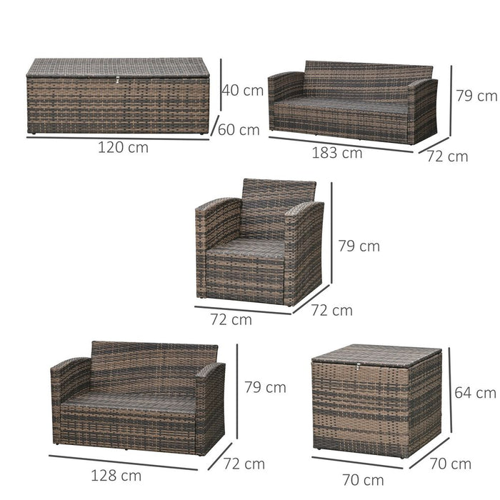 Outdoor 6-Piece Rattan Wicker Sofa Set Sectional & Storage Table & Cushion - Mixed Brown