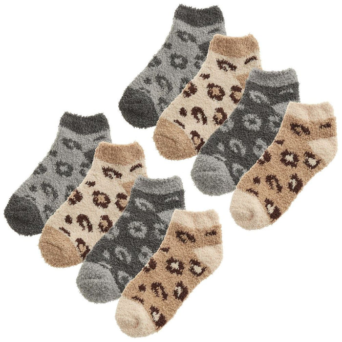 Ladies 8 Pack Trainer Animal Print Cosy Socks