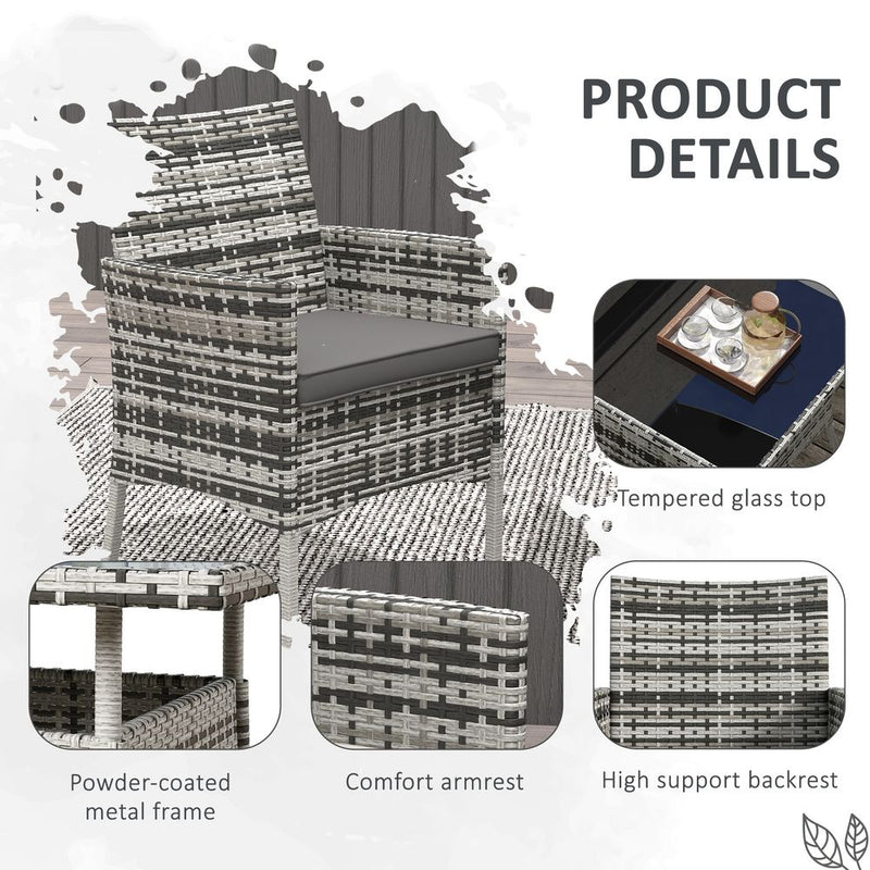 Premium 4 Seater Rattan Furniture Set - Tempered Glass - Grey