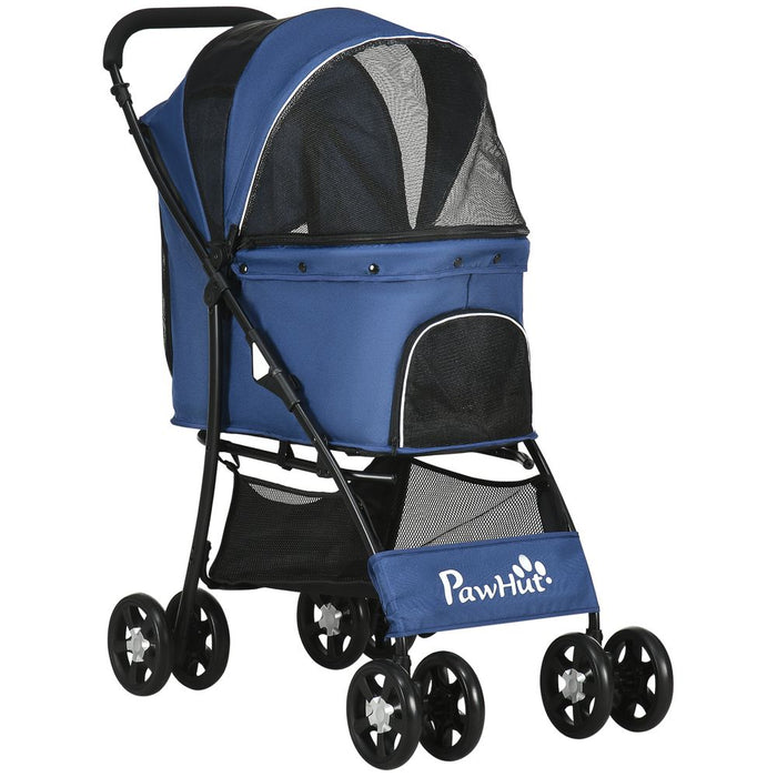 PawHut Foldable Dog Stroller w/ Large Carriage, Universal Wheels, Brakes - Blue