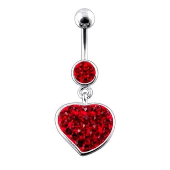 Fancy Jeweled Heart Dangling Navel Ring Body Jewelry