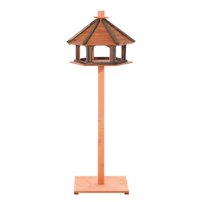 PawHut Wooden Bird Feeder Bird Table with Roof for Outside Use Brown 130cm