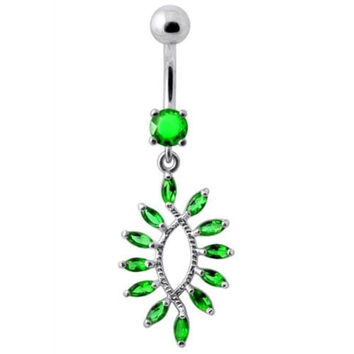 Silver Jeweled Dangling SS Curved Bar Belly Ring Body Jewelry