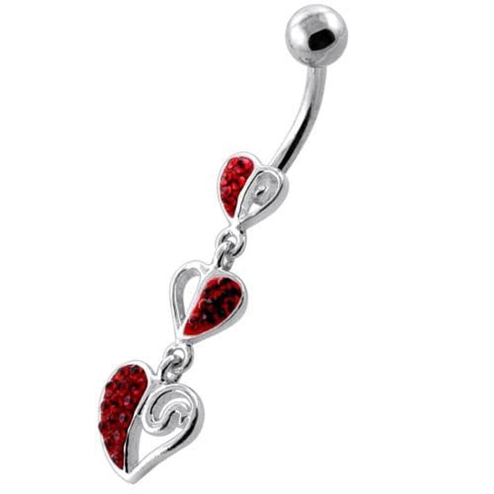 Trible Heart Jeweled Dangling Navel Belly Ring