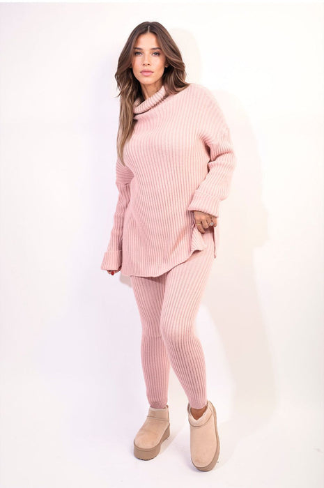 Cozy & Stylish Chunky Knit High Roll Neck Top Bottom Co-ord Set: Quality & Fashion Combined!