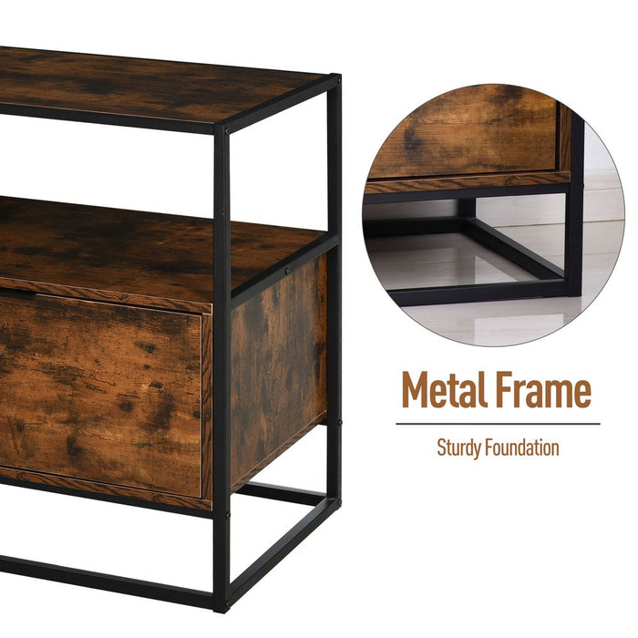 HOMCOM Industrial Side Table: Drawer, Shelf, Steel Frame - Retro Design