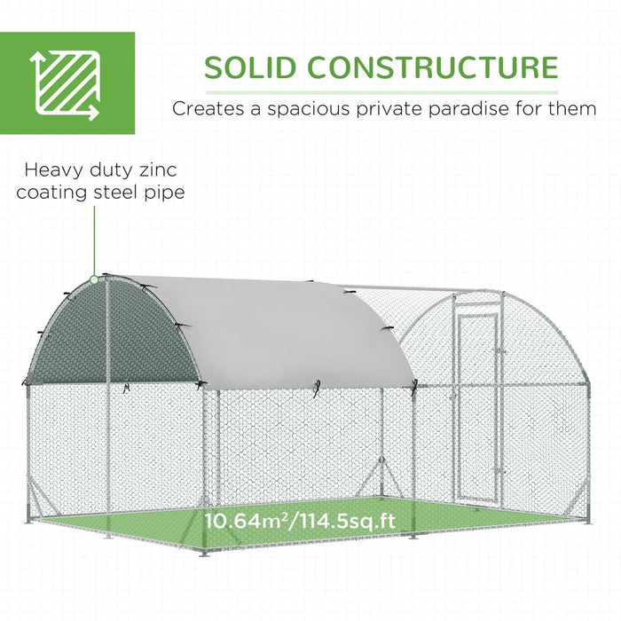 Walk-In Chicken Run Galvanised Chicken Coop w/ Cover 2.8 x 3.8 x 2m Pawhut