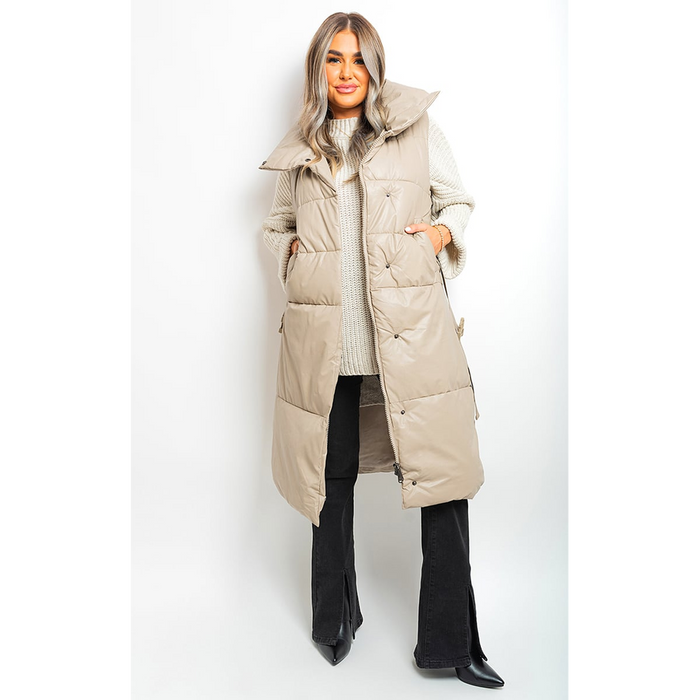 Belted Long Puffer Gilet - Stay Warm and Fashionable!