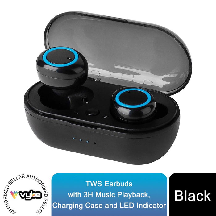 Vybe TWS Earbuds - 3H Music Playback, LED Indicator - Black