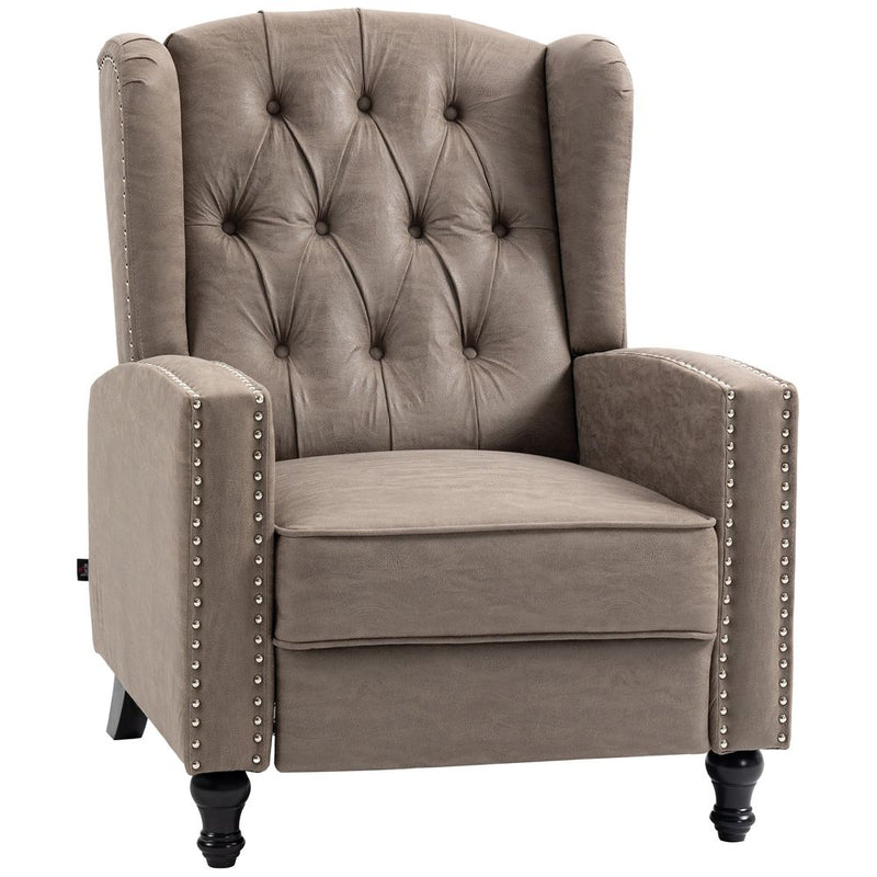 HOMCOM Marble Effect Manual Reclining Armchair w/ Footrest Studs Wood Legs Brown